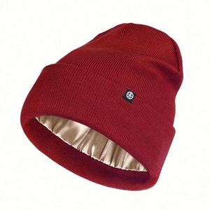 Wholesale High Quality 100% Acrylic Knitted <b>Winter</b> Hat Solid Color Plain Satin Lined Beanie Hats with Custom Logo - Product Image 2