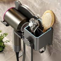 Étagère de rangement de cuisine multifonctionnelle à double niveau en plastique auto-adhésive, organisateur mural, support pour sèche-cheveux et outils