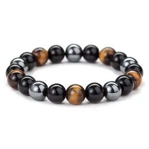 Natural Tiger Eye Obsidian Hematite Beads Bracelets Men Women Healing Soul Jewelry Magnetic Health Protection Balance Bracelets