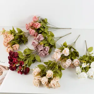 Wedding bouquet of many roses wholesale Silk cloth simulation flower galaxy rose in glass dome for wedding decoration