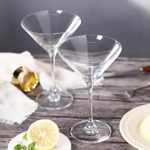 FAWLES BSCI V-shaped Martini Glass Laser Cold Cut Rim Lead Free Crystal Martini Glass Pulled Stem