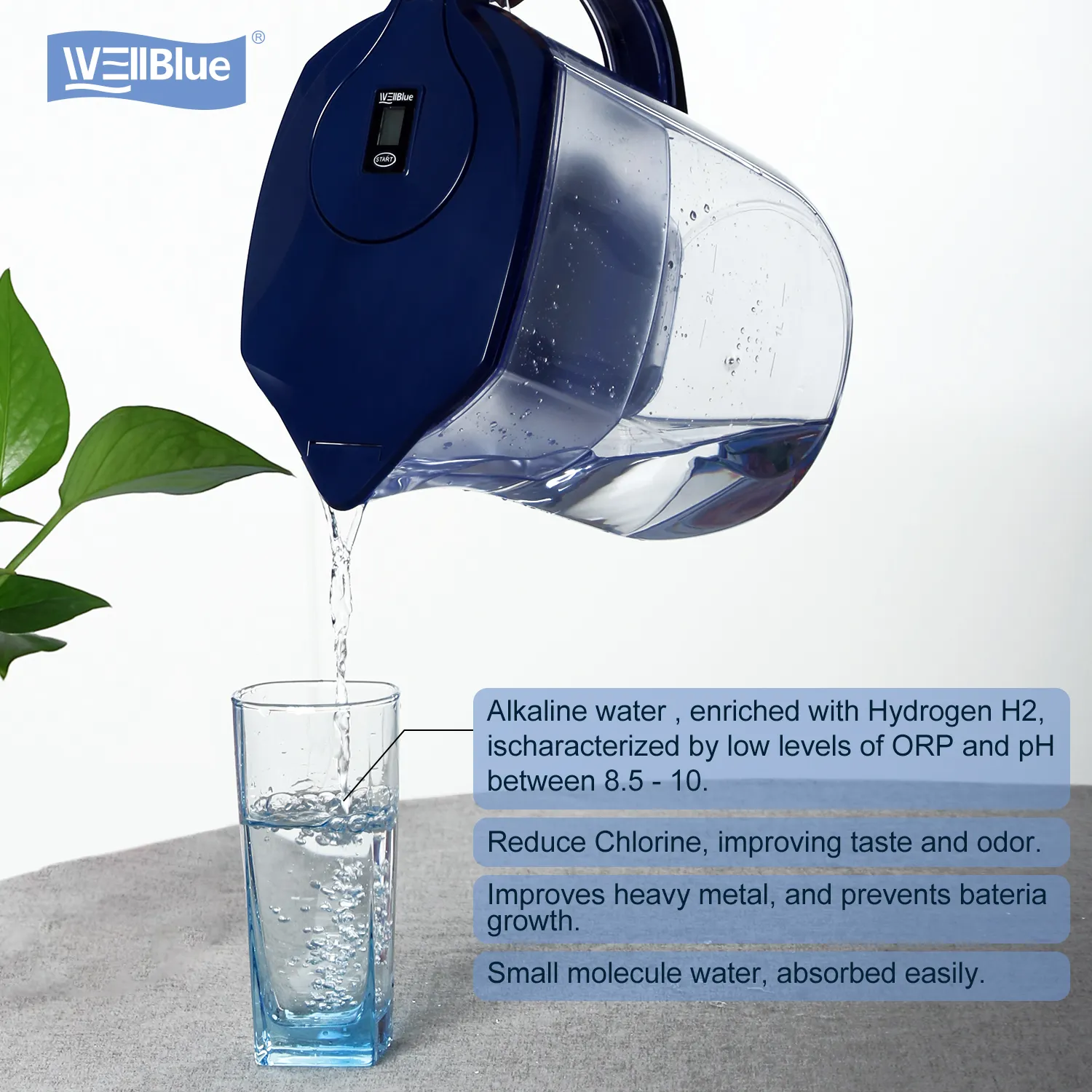 Wellblue 3.8L tap Alkaline lọc nước Ionizer Pitcher chai Hydro Máy phát điện ấm pitchers