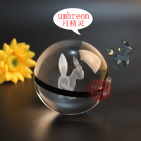 Boule de cristal K9 de 50 mm en gros, gravure laser 3D personnalisée, boule Pokémon en cristal avec base lumineuse LED nocturne