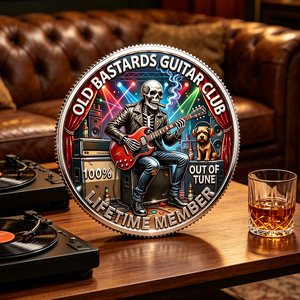 En gros, Pièces de collection commémoratives plaquées métal du Club de Guitare Old Bastards, Pièces de défi de guitariste à motif squelette rond, Cadeaux amusants - Product Image 4