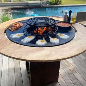 Modern Outdoor Corten Steel Fire Pit <b>BBQ</b> Grill with Smoker Function Portable Design Rust Finish - Product Image 6