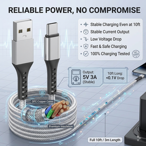 Câbles de données USB vers Type C de 3 pieds, 6 pieds, 10 pieds de long, en alliage d'aluminium durable, tressés en nylon, avec logo, pour une charge rapide USB-C - Product Image 2