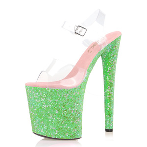 Nouvelles sandales d'été pour femmes à bride cheville, talons hauts sexy <span class=keywords><strong>de</strong></span> 20 cm, vert fluorescent, <span class=keywords><strong>film</strong></span> lumineux, talon fin <span class=keywords><strong>de</strong></span> 8 pouces, sac inclus - Product Image 6