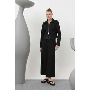 กางเกงขายาวผู้หญิงมีซิปแต่งดีเทลสีกรมท่า 18228PNT - Product Image 3