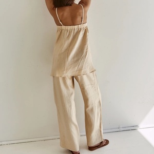 Conjunto de Dos Piezas de Ropa Casual para Mujer, Top sin Mangas y Pantalones, Algodón y Lino, MOQ Bajo, Nuevas Llegadas - Product Image 4