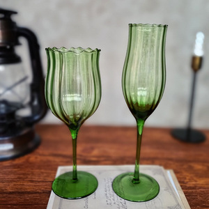 <span class=keywords><strong>Calici</strong></span> in <span class=keywords><strong>Vetro</strong></span> Vintage Verde Ondulato Solhui, Bicchieri da Vino con Stelo Lungo e Sottile, <span class=keywords><strong>Calici</strong></span> da Champagne - Product Image 3