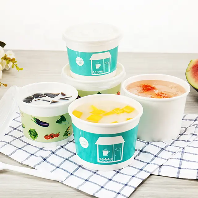 Customized disposable soup cup porridge bowl 390/520ml paper soup bowl and lid