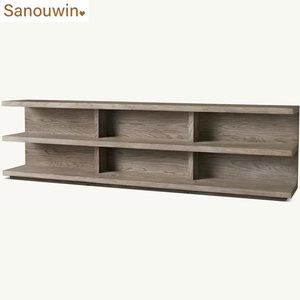 <span class=keywords><strong>Console</strong></span> modulaire large avec étagères de rangement ouvertes, <span class=keywords><strong>console</strong></span> multimédia en bois à 2 niveaux - Product Image 2