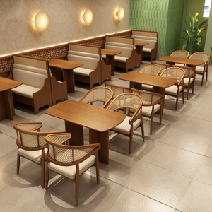 Chaise de salle à manger en bois massif moderne de haute qualité hôtel rotin français Restaurant café chaise de salle à manger - Product Image 6