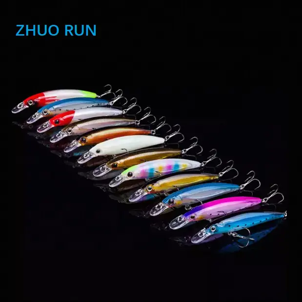 ZHUO RUN 12-Color Minnow Luminous Baits 110mm Plastic Wobbler Lure for Saltwater River Lake Carp Fishing Tackle