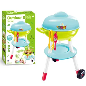 PP Plastic Multifunctional Pretend Play Cooking Kitchen Toy Sets BBQ Grill Toy With UV Lamp Sounds Barbecue Smoke For Kids