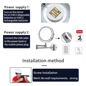 Nouveaux produits 2025 salle de bain miroir de maquillage mural Rechargeable mural pliant Led salle de bain miroir de maquillage - Product Image 5