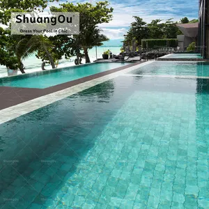 Factory Supply Ceramic Glazed Mosaic Green Sukabumi Stone For Swimming Pool Tiles Porcelain