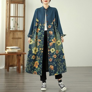Jaket denim panjang motif floral grosir 2026 untuk wanita, kerah mandarin, ukuran besar, patch yoke, model A-line, kasual, panjang sedang, musim gugur - Product Image 1