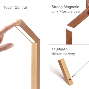 Lampe de bureau LED magnétique rechargeable en bois, pliable et flexible, avec variateur d'intensité continu pour la maison, le bureau et la chambre - Product Image 5