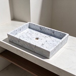 Lavabo Rectangular de Mármol Blanco Pulido <span class=keywords><strong>con</strong></span> <span class=keywords><strong>Escurridor</strong></span>, Ecológico, para Baño, Lavabo Moderno de Lujo para Hotel u Hogar - Product Image 4