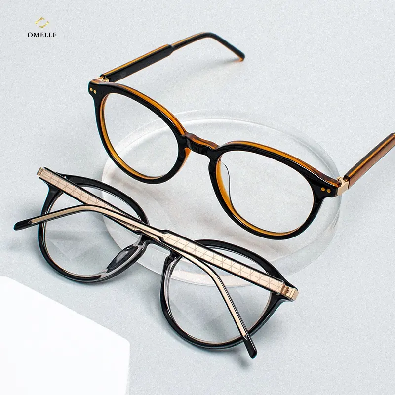 Omelle OEM Customized Available Acetate Glasses Vintage Round Big Frame Prescription Optical Eyeglasses Frame Men