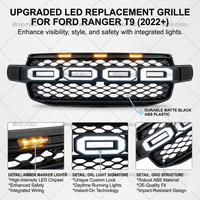 Grille avant tout-terrain 4x4 durable en ABS avec lampe LED pour Ranger T9 2022-2026, amélioration pour pick-up