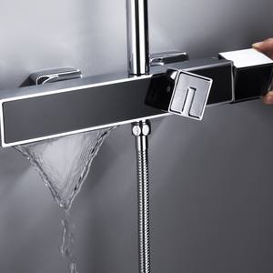 Ensemble <span class=keywords><strong>de</strong></span> <span class=keywords><strong>douche</strong></span> en laiton à double bouton chromé ensemble <span class=keywords><strong>de</strong></span> pommeau <span class=keywords><strong>de</strong></span> <span class=keywords><strong>douche</strong></span> multifonctionnel sortie d'eau cascade avec barre coulissante et <span class=keywords><strong>support</strong></span> - Product Image 4