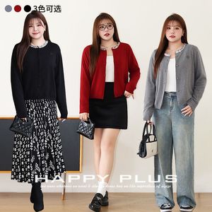 Happy Plus Cardigan en tricot ample à col rond et paillettes pour femme, épaisseur moyenne, anti-boulochage, grande taille - Product Image 5