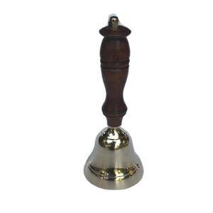 Campana de latón de alta calidad con pulido de espejo también disponible en campana de Navidad plateada Campana de templo con mango de madera de latón y metal - Product Image 1