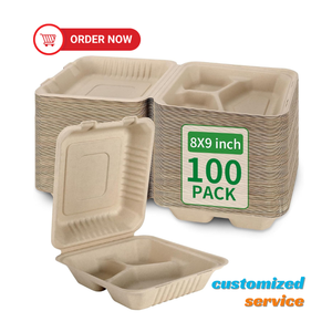 Conteneur alimentaire jetable compostable en bagasse écologique, fabrication directe usine, barquette alimentaire robuste en carton pour plats <span class=keywords><strong>à</strong></span> emporter - Product Image 1