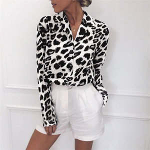 Casual Leopard Print Long Sleeve Chiffon Women's Shirt Turn Down Collar Lady Office Shirt Blouse - Product Image 2