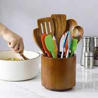 Support de rangement pour ustensiles en bois 360 °   Support à couverts rotatif pour comptoir de cuisine avec compartiments pour cuillères et ustensiles de cuisine