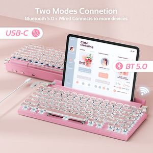 <span class=keywords><strong>Clavier</strong></span> mécanique vintage à points roses pour machine à écrire, rétroéclairage simple de taille standard 5.0 pour téléphone portable et tablette - Product Image 5