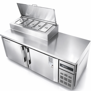 Mostrador refrigerado para preparación de pizzas y ensaladas, <span class=keywords><strong>mesa</strong></span> de preparación comercial para pizzas - Product Image 6