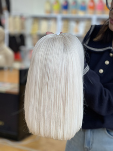 Cabello Virgen Europeo Rubio Ceniza Platino Corto con Encaje Frontal HD Transparente, de 10-28 Pulgadas, 180 Densidad, Sin Pegamento, Nudo Único, Kosher - Product Image 5