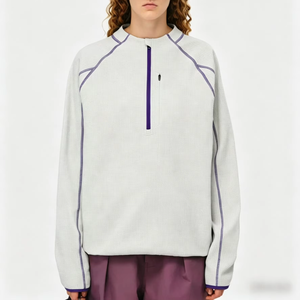 เสื้อกั๊กแขนยาวผ้าฝ้ายกันแดดแห้งเร็ว ซิปครึ่งตัว ตัดสีสไตล์อเมริกัน ทรงหลวม ใส่เล่นกีฬา ไม่ต้องรีด สำหรับฤดูใบไม้ร่วง - Product Image 1