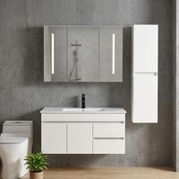 Meuble-lavabo de salle de bain de luxe de style européen haut de gamme, écologique, avec vasque en céramique, suspendu au mur, éclairage LED, armoire intelligente