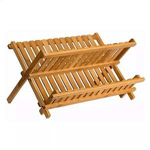 Estante de secado de platos de bambú de doble nivel, organizador de fregadero de cocina plegable, escurridor de platos, almacenamiento de armario para utensilios, tipo de pie - Product Image 1