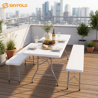 Ensemble table et banc pliables robustes en PEHD, gain de place, facile à nettoyer, pour jardin et cour arrière