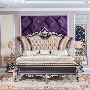 Lit <span class=keywords><strong>de</strong></span> <span class=keywords><strong>Luxe</strong></span> Royal en Satin Champagne avec Tête <span class=keywords><strong>de</strong></span> Lit Ailée Classique Turque, Meuble <span class=keywords><strong>de</strong></span> Chambre en Bois, Lit King Size pour Villa et Palais - Product Image 1