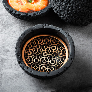 Bol créatif de cuisine moléculaire, imitation pierre volcanique, <span class=keywords><strong>disque</strong></span> rond, bol fumé noir, vaisselle, bol planète pour soupe - Product Image 5