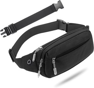 Sac banane unisexe multifonctionnel grande capacité léger en toile, sac de poitrine bandoulière pour téléphone avec fermeture éclair, pour le sport et la course à pied - Product Image 1