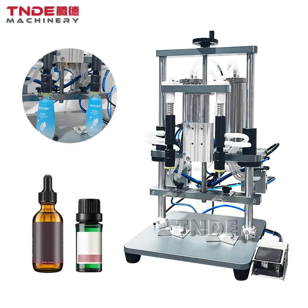 TNDE Desktop 2 head Vacuum Essential Oil Filling Machine with Foot switch No Bottle No Filling