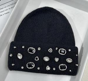 Wholesale Fashion High Quality Custom <b>Winter</b> Women Knitted Cap Logo Wholesale Colorful Crystal Rhinestone Beanie <b>Hats</b> - Product Image 6