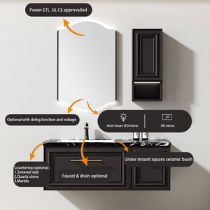Китайский производитель, изготовленный на заказ, набор мебели для ванной комнаты, прочный цветной зеркальный шкаф из цельной фанеры, плавающий туалетный столик - Product Image 3