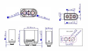 Amass XT90IPB-M Brass PCB Mount Gold-Plated with 2+2 Signal <b>Pins</b> for High Current Smart Charging Applications - Product Image 5
