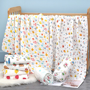 Manta de Bebé de Algodón Puro de Seis Capas, 110x110cm, con Estampado de Dibujos Animados, Toalla Envolvente para Bebés - Product Image 1