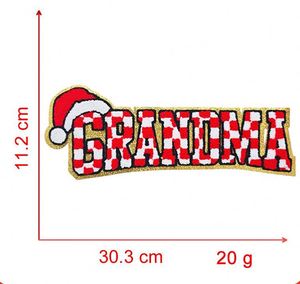 แผ่นปะติดเสื้อยืด หมวก หรือของตกแต่งอื่นๆ ลายตารางคริสต์มาส ปักด้วยไหมเชนีลล์ ขอบกลิตเตอร์ สำหรับคุณแม่ คุณพ่อ และคุณย่า - Product Image 5
