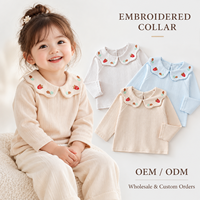 Chemisier en tricot texturé à manches longues pour filles, col Peter Pan brodé de fleurs de fraises, vente en gros, OEM, ODM, personnalisable, marque privée