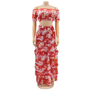 Floral Pleated <b>Elastic</b> Crop Top Maxi Casual Dresses Fashion Summer Natural Digital Printing Adults Short Dresses - Product Image 6